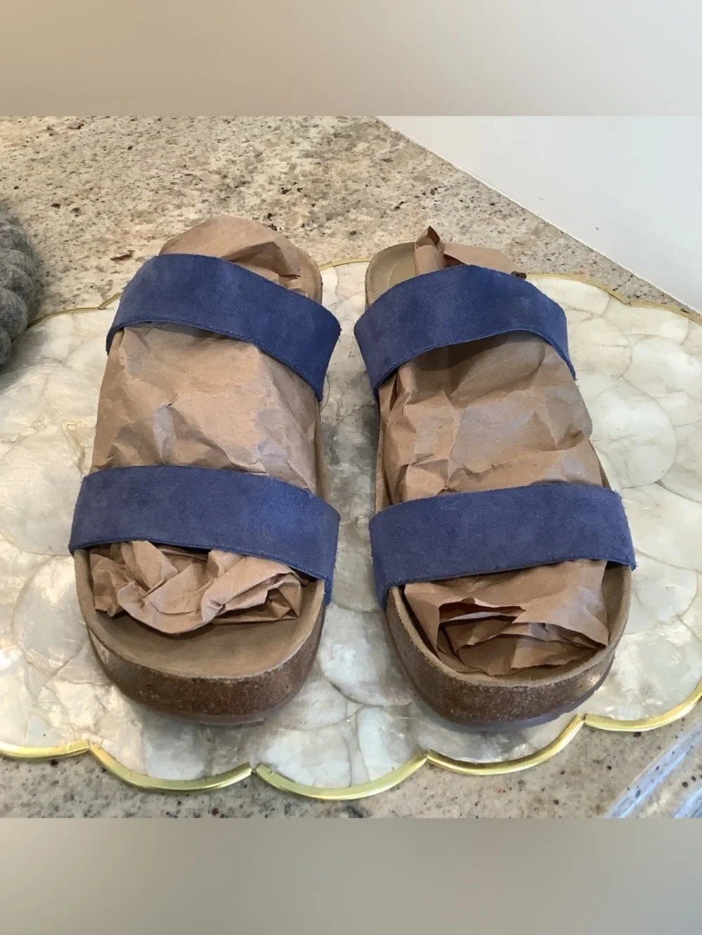 Pedro Garcia Blue Double-Strap Adrien Suede Slide Sandals Size 8.5 (39 1/2)